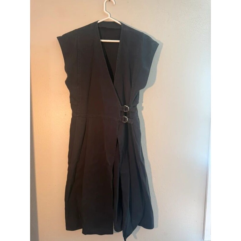 Black Corduroy Sleeveless Wrap Midi Dress 43"